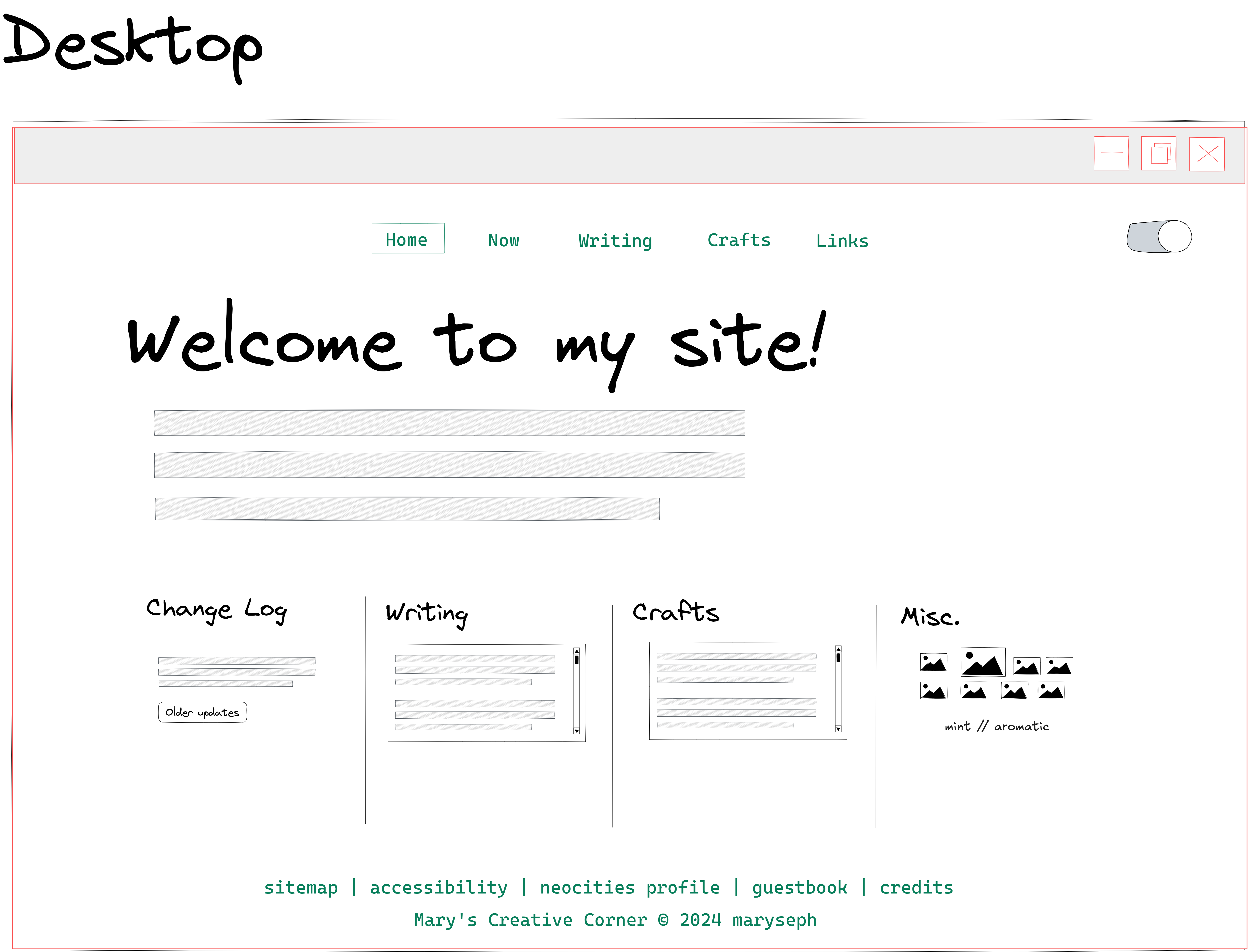 a sketch of the site's homepage for desktop